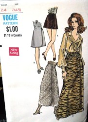 7696 1968 VOGUE MOCK WRAP A-SKIRT 4 LENGTHS PATTERN 23'', OR 24'' WAIST
